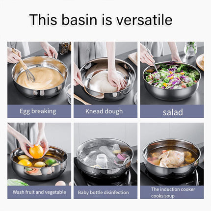 Stainless Steel Kitchen Kneading Bowl Durable Household Baking Cooking Basin