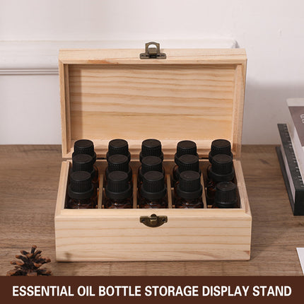 Large Capacity Solid Wood Essential Oil Storage Box 15 Grid Organizer Durable
