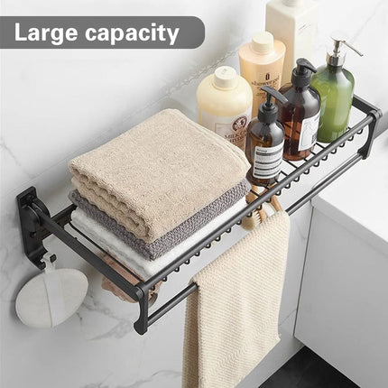 Aluminum Alloy Black Towel Rack Set Rustproof For Bathroom Organizer SpaceSaving