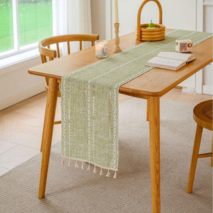 Solid Colour Woven Hollow Fringe Table Runner Home Dining Tablecloth Decoration