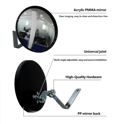 Round Convex Security Mirror 22cm Lightweight Shatterproof Blind Spot Mirror
