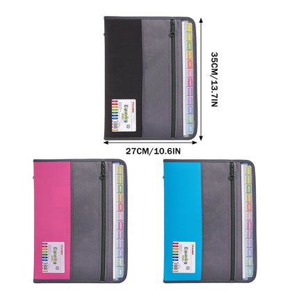 Double Zipper 13 Pocket Accordion File Folder Waterproof Durable for Documents