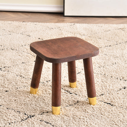Solid Wood Low Stool in Walnut with Rounded Corners for Entryway
