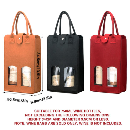Wine Gift Bag Felt Double Bottle Clear Window Snap Closure Handle Carrier