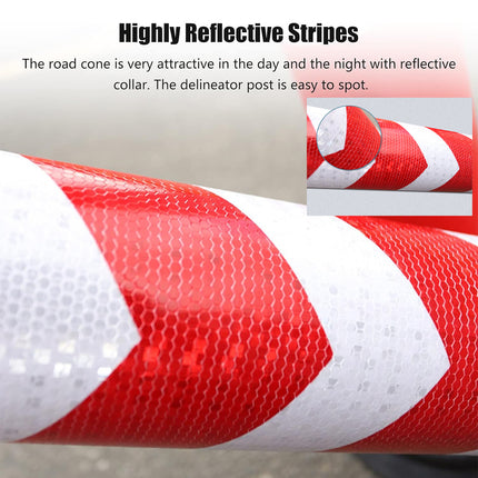 Reflective Warning Post 2PCS 80cm Detachable Rubber Base Red White Safety