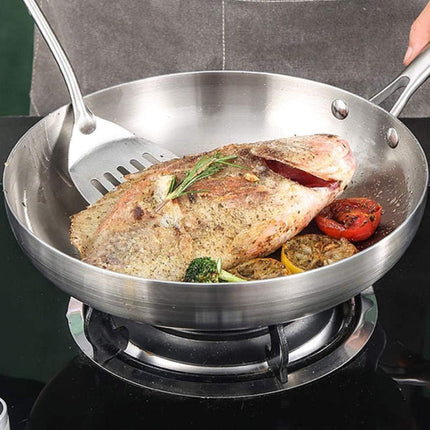 304 Uncoated Stainless Steel Wok Pan Triple Layer for Induction Gas Stove Cooking