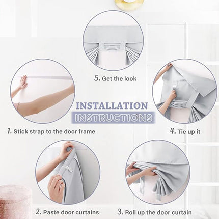 Self Adhesive Door Curtain with Velcro Blackout Thermal Privacy Shade