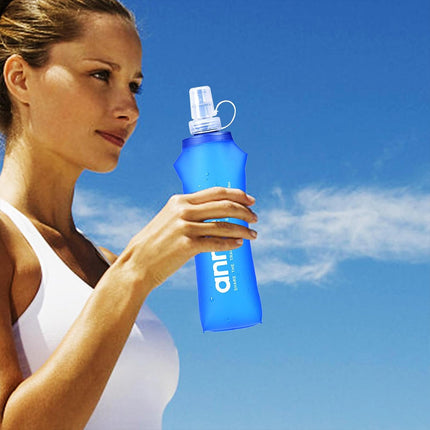 Collapsible Water Bottle 500ml Soft TPU with Straw Foldable Running Hiking