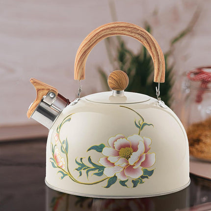 3L Stainless Steel Whistling Kettle Floral Anti Scald Handle for Gas Stove Top