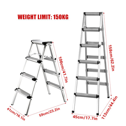 Aluminium Folding Step Ladder Double Sided 4 or 6 Step Portable 150kg