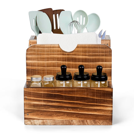Wooden Spice Storage Box Desktop Organiser Rack Kitchen Countertop Container