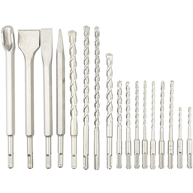 17PCS Round Shank Impact Hammer Drill Bits Durable Concrete Brick Stone Drilling