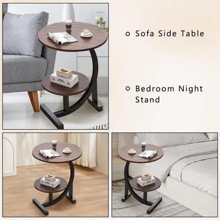 Round Side Table Small End Table Nightstand with Shelf for Living Room Bedroom