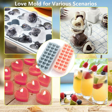 21 Grids Pink and Blue Heart Shaped Silicone Cube Tray Food Grade Ice Block Mold