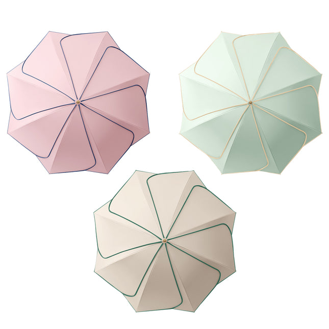 Long Handled Umbrella Petal Shape Dual Use Sun Rain 100cm Steel Wooden Handle