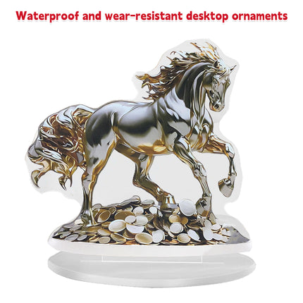 Acrylic Table Decoration Golden Horse on Coin Waterproof Wear Resistant Ornament
