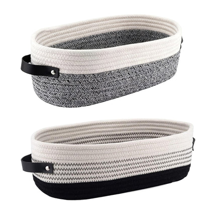 Oval Leather Handle Storage Basket Durable Fabric for Bedroom Closet Organizing