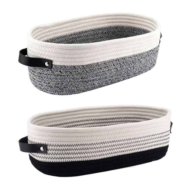 Oval Leather Handle Storage Basket Durable Fabric for Bedroom Closet Organizing