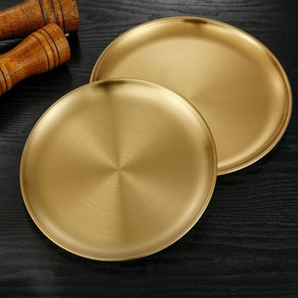 Stainless Steel Round Serving Plate Set 8 Pieces Gold 20cm Korean Dish Tray