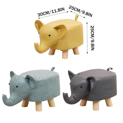 Cute Elephant Solid Wood Low Stool Shoe Changing Stool Durable for Home Entryway