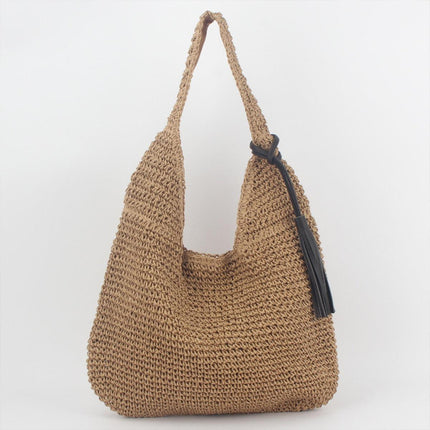 Large Capacity Fashion Woven Straw Shoulder Bag Simple Design for Everyday Use