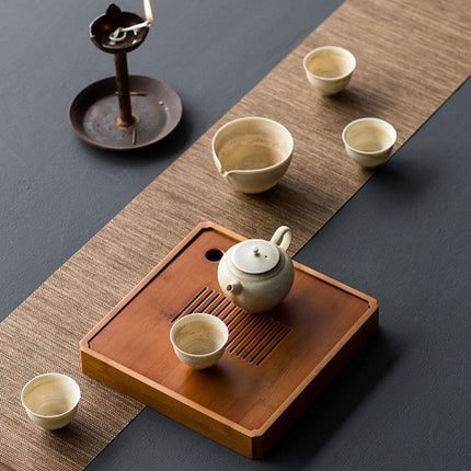 Elegant Bamboo Tea Tray Set Simple Tea Accessories Stand for Home and Office