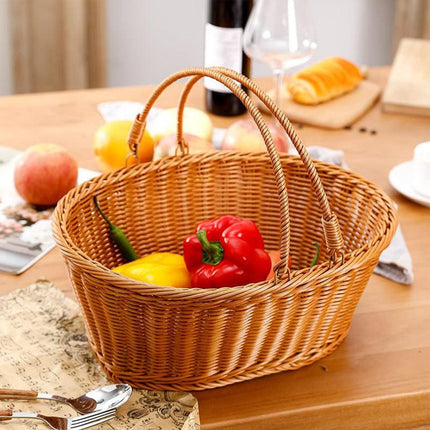 Portable Picnic Basket Imitation Rattan Storage Basket for Carrying and Picking