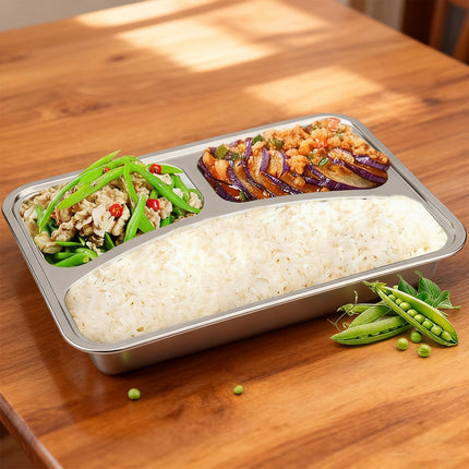 Stainless Steel Divided Dinner Tray Lunch Container Food Plate For School Cantee