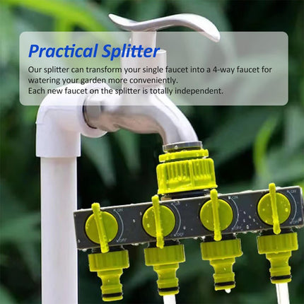 Garden Hose Splitter 4 Way Tap Connector With Valve for Lawn Irrigation System