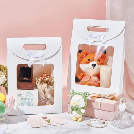 24PCS Bow Flap Tote Bag Reusable Shopping Carry Bag Gift Party Packaging Bag
