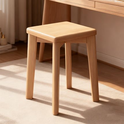Solid Wood Square Stool Stackable Seat for Dining Desk Makeup Living Room