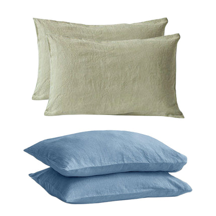 Pair of Linen Pillowcases Solid Color Envelope Style Bedding Pillow Cover Set