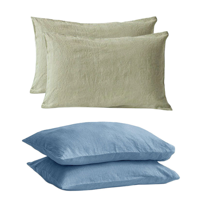 Pair of Linen Pillowcases Solid Color Envelope Style Bedding Pillow Cover Set