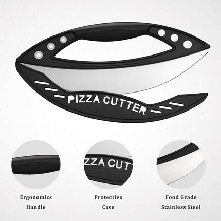Pizza Cutter Food-Grade Stainless Steel with Protective Cover Black
