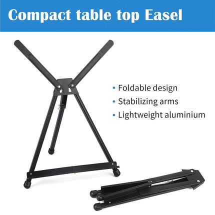 Black Aluminum Tabletop Easel Stand with Adjustable Arms for Art Painting Display