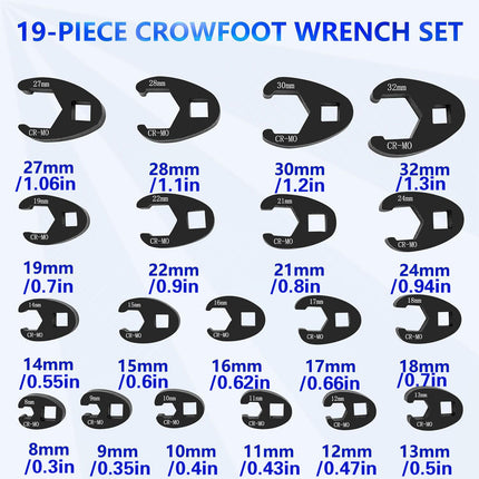 19PCS Open End Wrench Head Set Oil Pipe Spanner Auto Repair Line Removal Tool