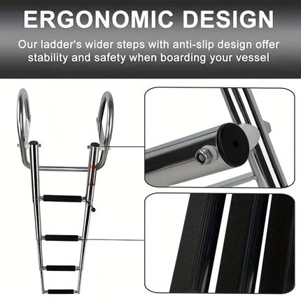 Marine Folding Ladder Yacht Telescopic Step Ladder with Arched Handrail for Boat