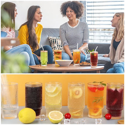 4PCS 11OZ Juice Cup with Lid and Straw Creative Glass Drink Cup for Home Office