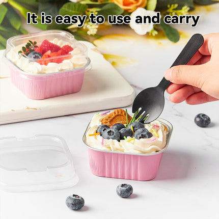 Foil Dessert Cups with Lid and Spork 200PCS Cake Containers Takeaway Party