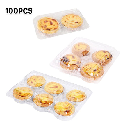 100PCS Transparent Plastic Egg Tart Box Disposable Bakery Packing Container