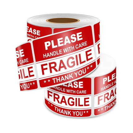 Fragile Warning Label Sticker 2 Rolls 1000PCS 2x3in Red for Shipping Packaging