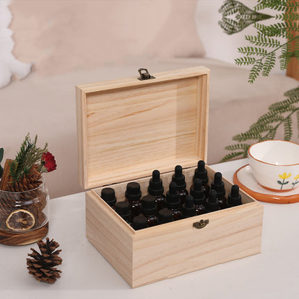 Large Capacity Solid Wood 15-Slot Essential Oil Storage Box Dustproof Durable