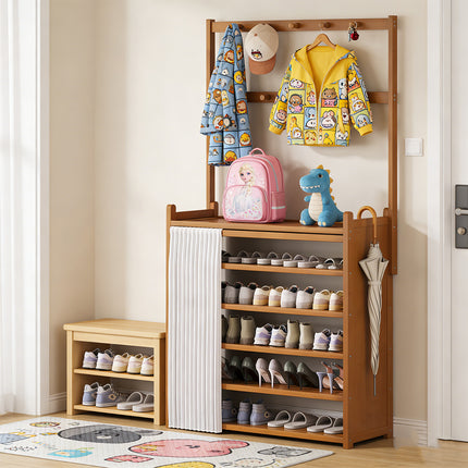 6 Tier Multi Function Fabric Curtain Shoe Rack Clothes Hanger Home Enterway AU