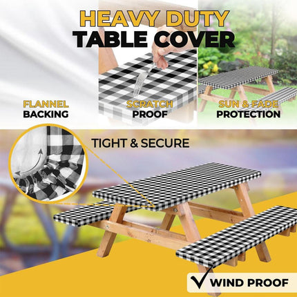 Durable Waterproof 3pcs Outdoor Patio Picnic Tablecloth Cover Set for BBQs