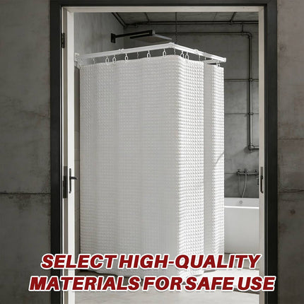 Shower Curtain Set Foldable Rod No Drill Wet Dry Separation White Curtain Set