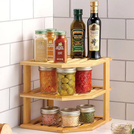 Bamboo 3 Tier Corner Kitchen Storage Shelf Countertop