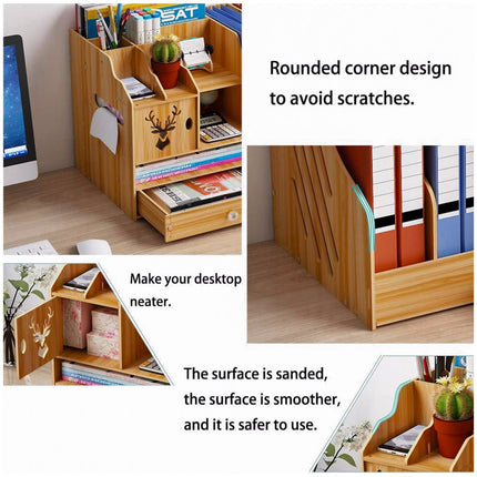 Wooden Desktop Storage Rack Office File Holder Organiser Drawer Black Wood Grain