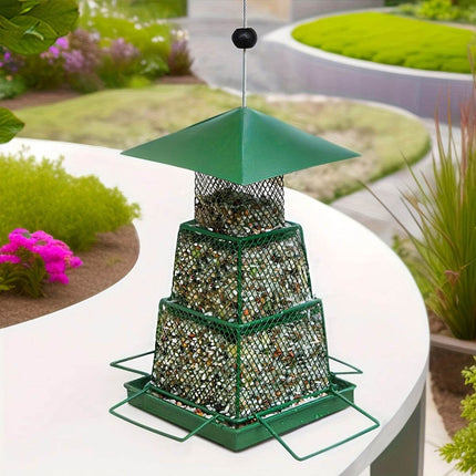 Metal Bird Feeder Outdoor Hanging Garden Wild Bird Gazebo Roof Retractable Wire