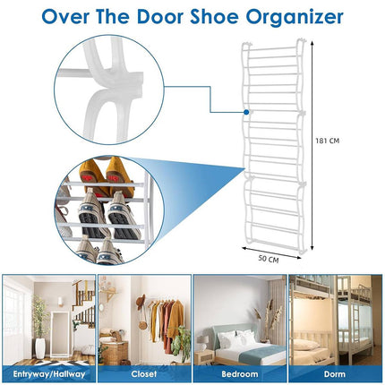 Over Door 12 Tier Shoe Rack White 181cm Tall