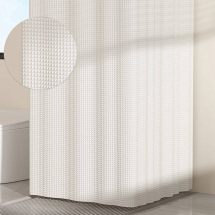Shower Curtain Set Hidden Foldable Rod No Drill White Curtain Wet Dry Separation